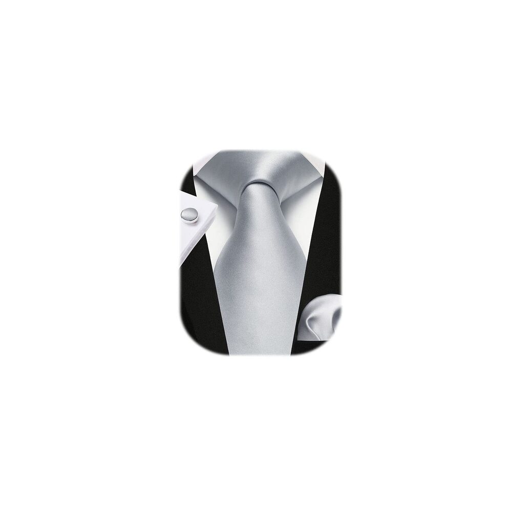 4845 White Grey Ties Solid Tie Satin Silk Classy Necktie Pocket Squares Set